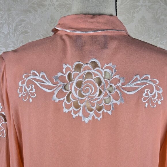 Bob Mackie Wearable Art Size Medium Peach 100% Silk Blouse with Eyelet Cutouts - Picture 10 of 14